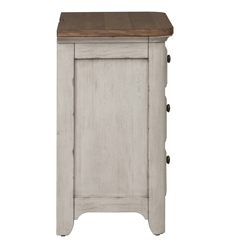 Pemberly Row Reimagined White 3 Drawer Night Stand with Charging Station