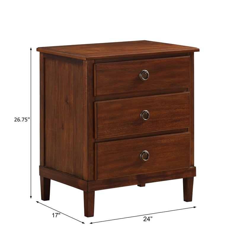 Pemberly Row Contemporary Contemporary Brown Finished Wood 3-Drawer Nightstand