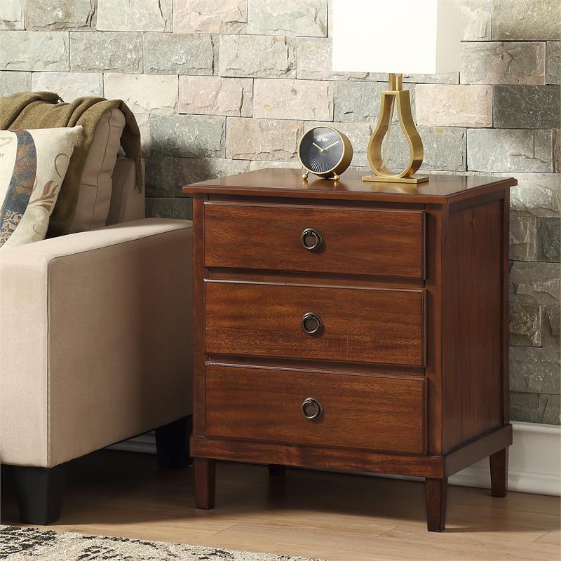 Pemberly Row Contemporary Contemporary Brown Finished Wood 3-Drawer Nightstand