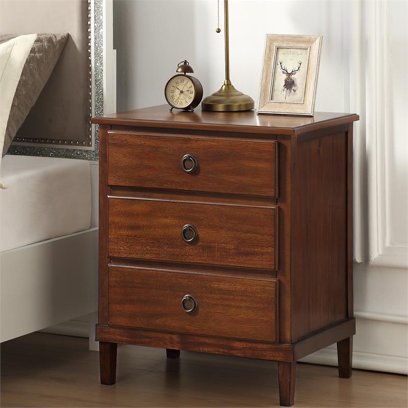 Pemberly Row Contemporary Contemporary Brown Finished Wood 3-Drawer Nightstand