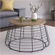 Pemberly Row Modern Metal and Wood Top Round Coffee Table in Black