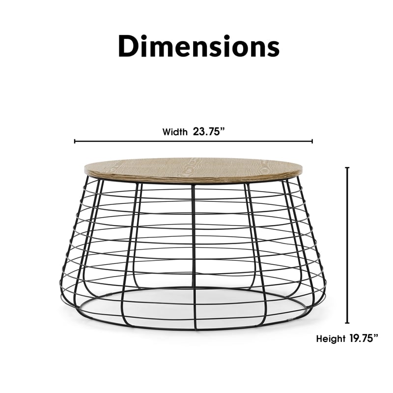 Pemberly Row Modern Metal and Wood Top Round Coffee Table in Black