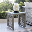 Pemberly Row Rattan & Glass Top Patio End Table in Gray Finish