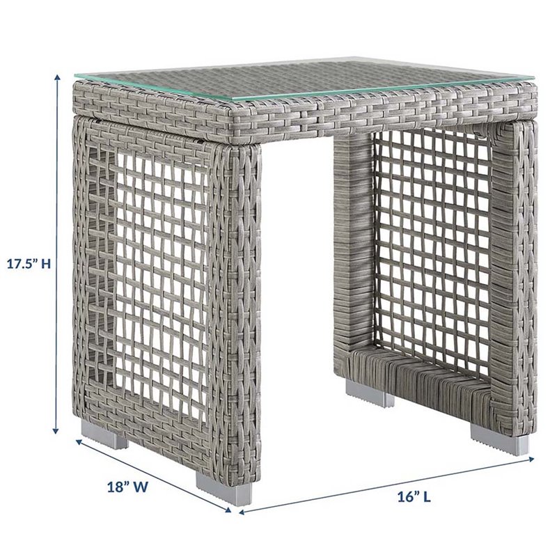 Pemberly Row Rattan & Glass Top Patio End Table in Gray Finish