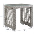 Pemberly Row Rattan & Glass Top Patio End Table in Gray Finish