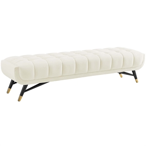 Pemberly Row Tufted Performance Velvet Bench in Ivory and Black