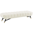 Pemberly Row Tufted Performance Velvet Bench in Ivory and Black