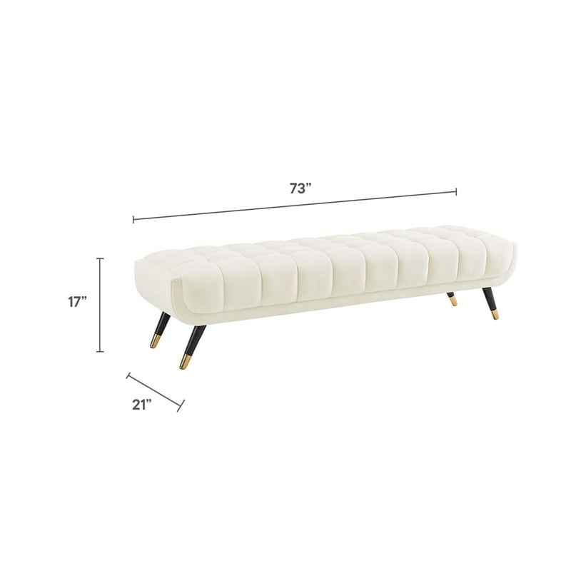 Pemberly Row Tufted Performance Velvet Bench in Ivory and Black