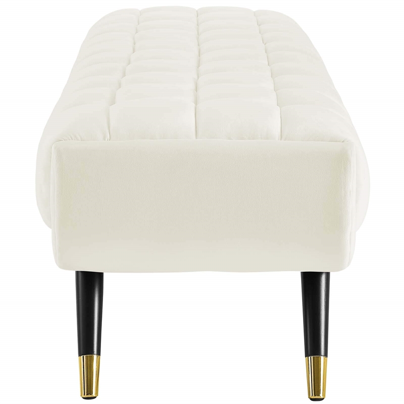 Pemberly Row Tufted Performance Velvet Bench in Ivory and Black
