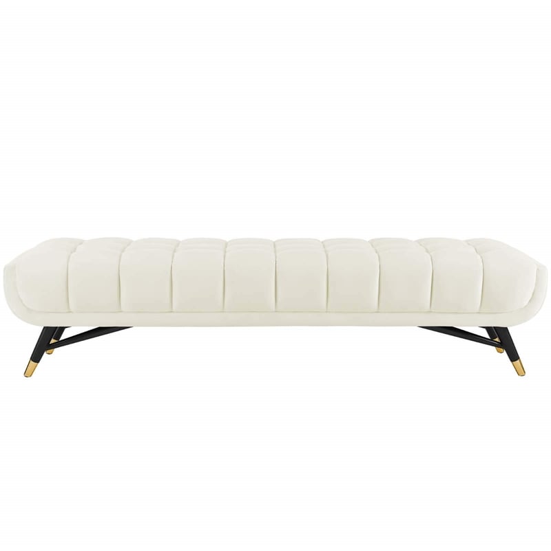 Pemberly Row Tufted Performance Velvet Bench in Ivory and Black