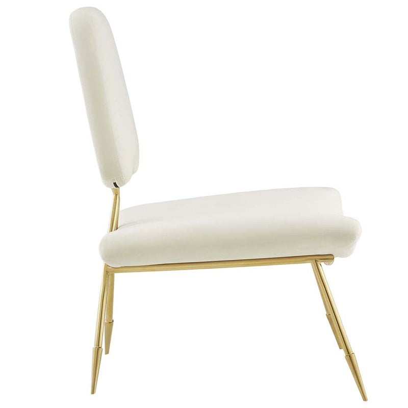 Pemberly Row Performance Velvet Lounge Chair in Ivory and Gold