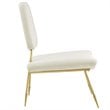 Pemberly Row Performance Velvet Lounge Chair in Ivory and Gold