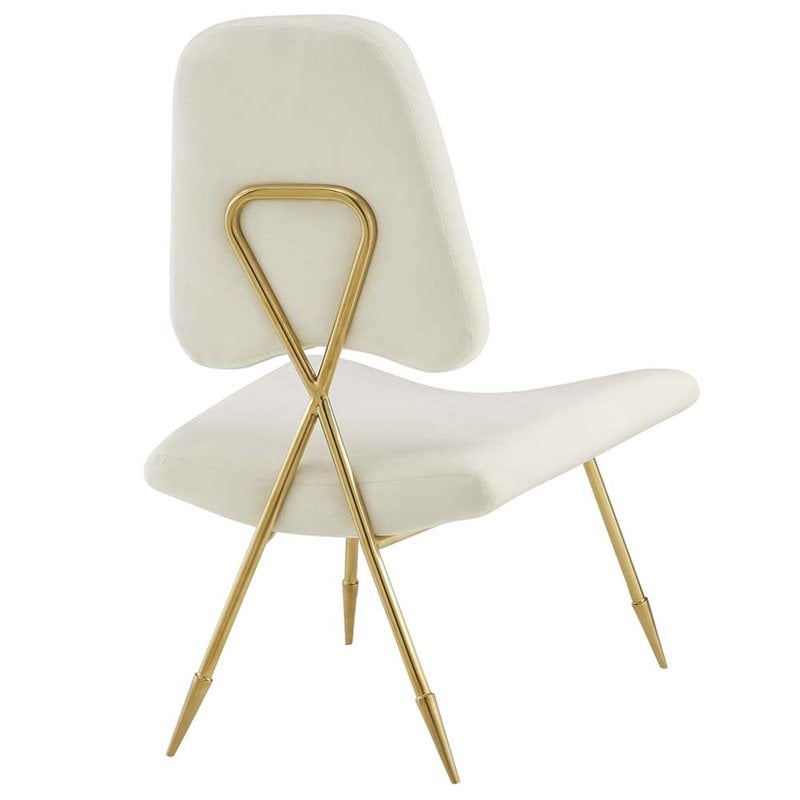 Pemberly Row Performance Velvet Lounge Chair in Ivory and Gold