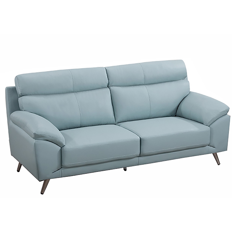 Pemberly Row Modern / Contemporary Leather Sofa in Light Blue