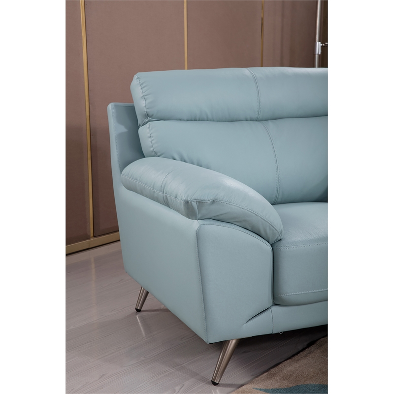 Pemberly Row Modern / Contemporary Leather Sofa in Light Blue