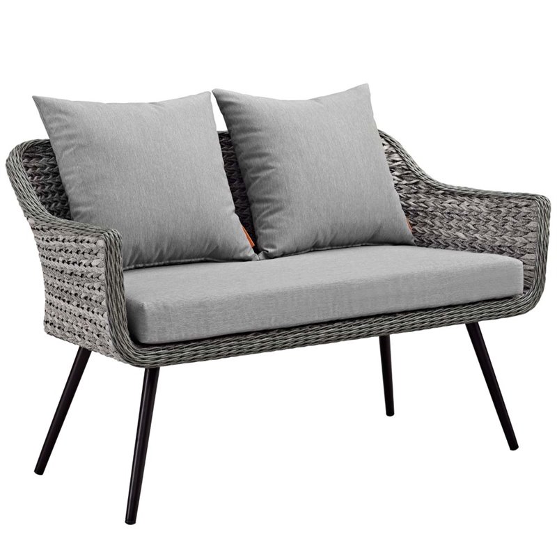 Pemberly Row 4-Piece Wicker Rattan Patio Loveseat Set in Gray