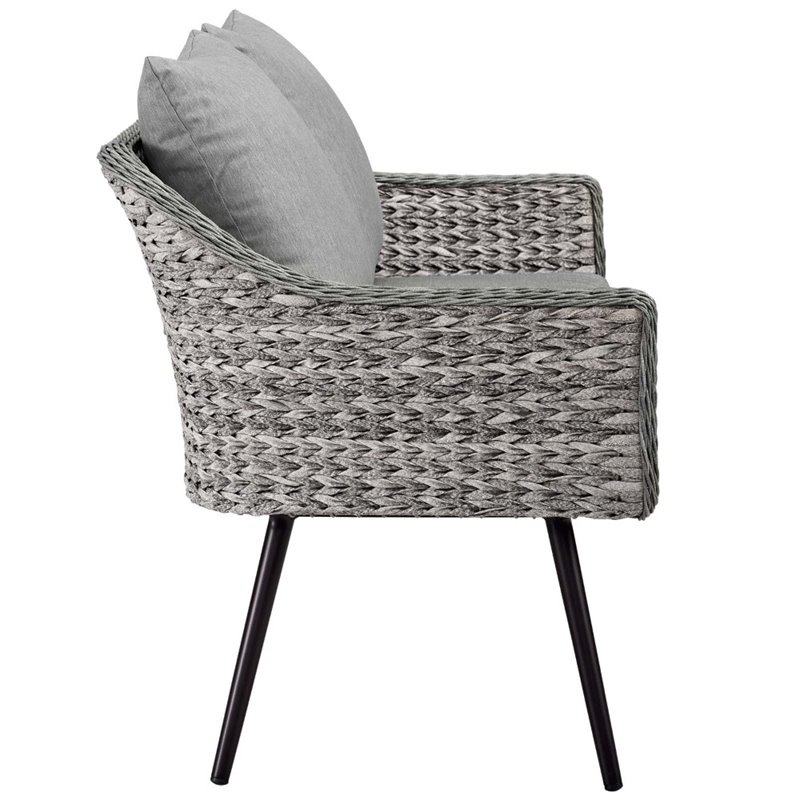 Pemberly Row 4-Piece Wicker Rattan Patio Loveseat Set in Gray