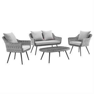 Pemberly Row 4-Piece Wicker Rattan Patio Loveseat Set in Gray