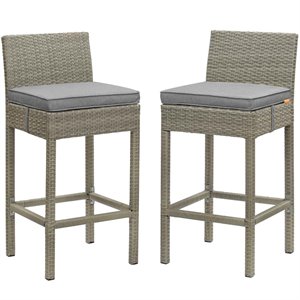 Pemberly Row Rattan Outdoor Bar Stool in Light Gray and Gray (Set of 2)