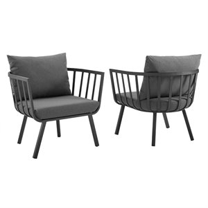 Pemberly Row Modern Fabric Outdoor Armchair in Slate/Charcoal (Set of 2)