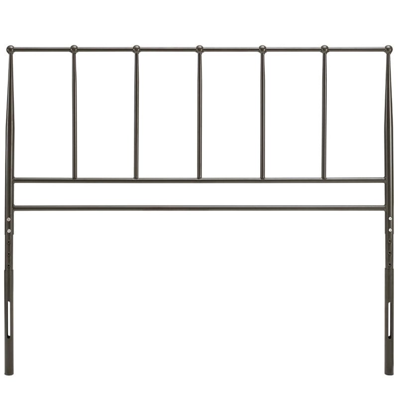 Pemberly Row Queen Contemporary Metal Headboard in Brown Finish