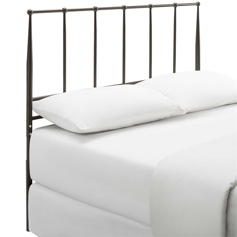 Pemberly Row Queen Contemporary Metal Headboard in Brown Finish