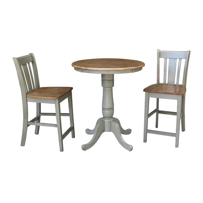 Pemberly Row Wood Distressed Hickory/Stone Counter Height Table With 2 Stools