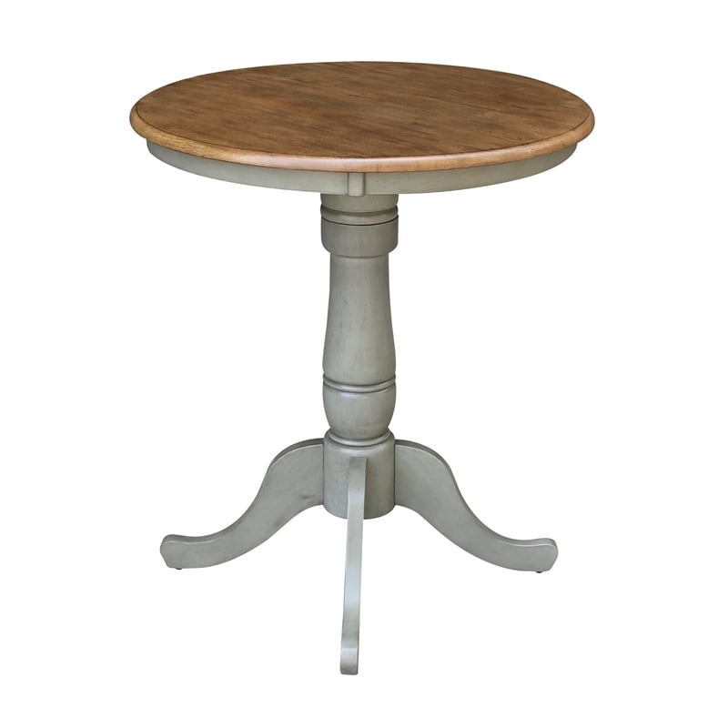 Pemberly Row Wood Distressed Hickory/Stone Counter Height Table With 2 Stools