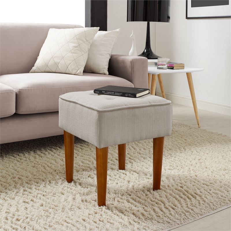 Pemberly Row Modern / Contemporary Square Tufted Stool French Dove