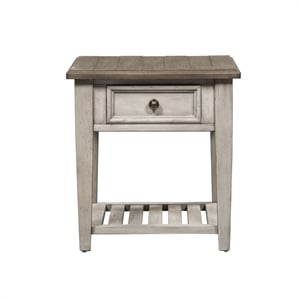 Pemberly Row Modern / Contemporary Off White Wood Drawer End Table