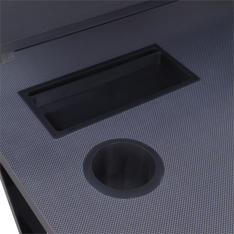 Pemberly Row Black and Carbon Gaming Desk with RGB LED Lights