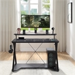 Pemberly Row Black and Carbon Gaming Desk with RGB LED Lights