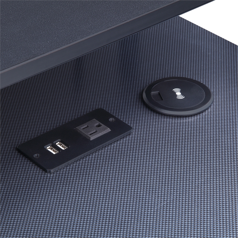 Pemberly Row Black and Carbon Gaming Desk with RGB LED Lights