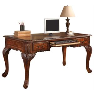 Pemberly Row 60&quot Wood Office Desk With Hand Carved Designs in Cherry