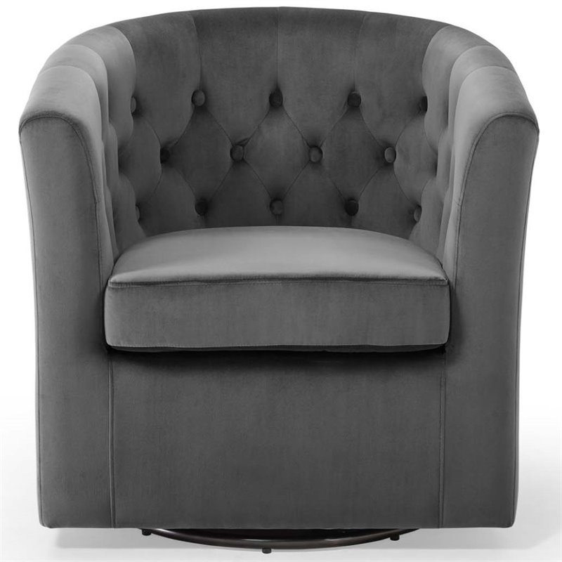 Pemberly Row Tufted Performance Velvet Swivel Armchair in Charcoal