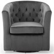 Pemberly Row Tufted Performance Velvet Swivel Armchair in Charcoal