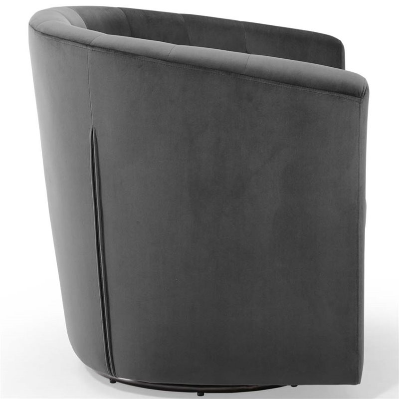 Pemberly Row Tufted Performance Velvet Swivel Armchair in Charcoal