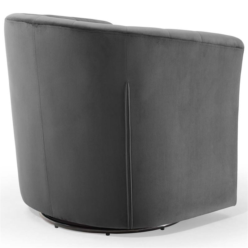 Pemberly Row Tufted Performance Velvet Swivel Armchair in Charcoal