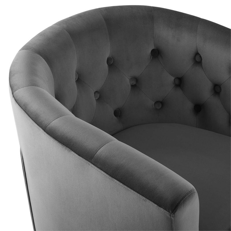 Pemberly Row Tufted Performance Velvet Swivel Armchair in Charcoal