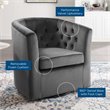 Pemberly Row Tufted Performance Velvet Swivel Armchair in Charcoal