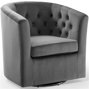 Pemberly Row Tufted Performance Velvet Swivel Armchair in Charcoal