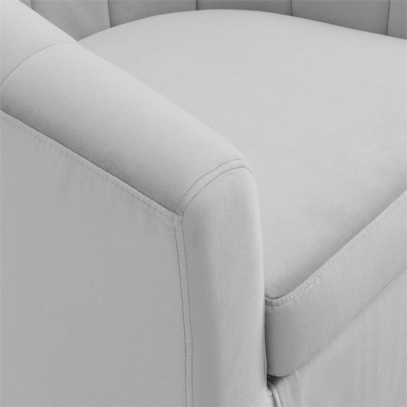 Pemberly Row Modern Performance Velvet Swivel Armchair in Gray