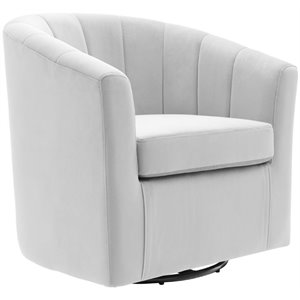 Pemberly Row Modern Performance Velvet Swivel Armchair in Gray