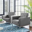 Pemberly Row Modern Faux Leather Armchair in Gray/Silver (Set of 2)