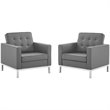 Pemberly Row Modern Faux Leather Armchair in Gray/Silver (Set of 2)