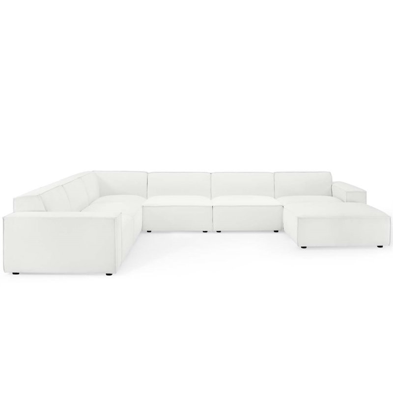 Pemberly Row 7-Piece Modern Fabric Upholstered Sectional Sofa in White