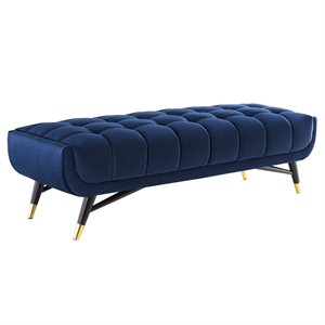 Pemberly Row 17.5&quot x 60&quot Modern Performance Velvet Tufted Bench in Midnight Blue