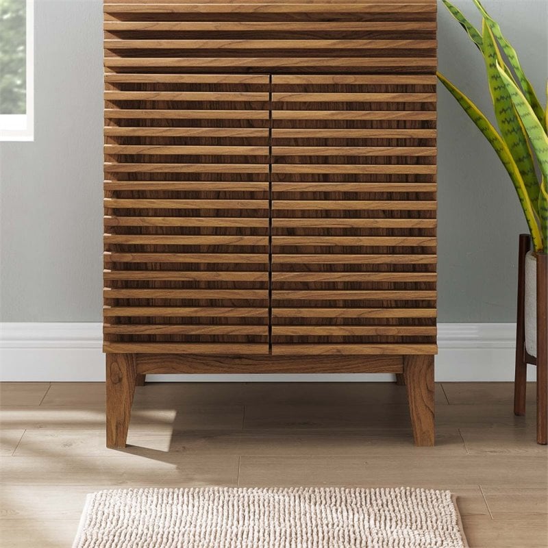 Pemberly Row Wooden Bathroom Vanity Cabinet in Walnut Finish