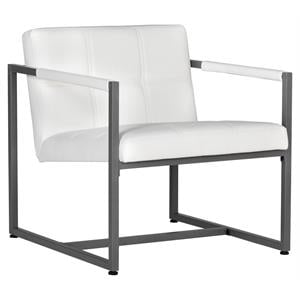 Pemberly Row Small Metal and Bonded Leather Accent Chair in White