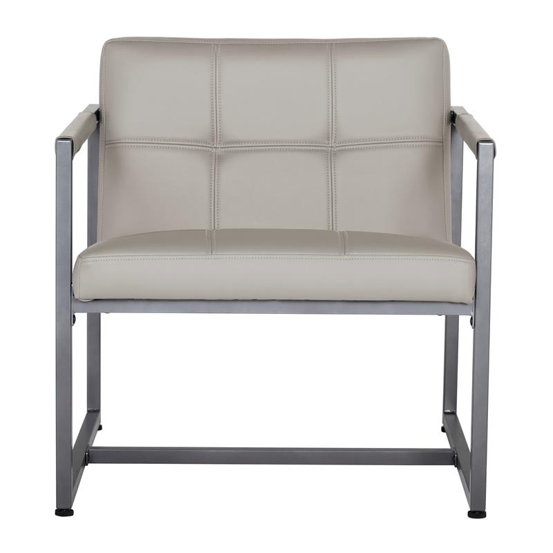 Pemberly Row Small Metal and Leather Accent Chair in Off White